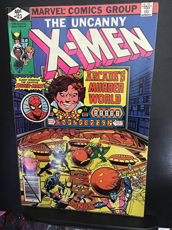 The X-Men #123 (1979) high-grade Arcade! Spidey X over key! VF/NM Richmond CERT!