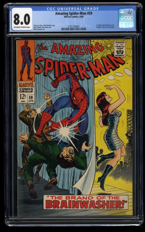 Amazing Spider-Man #59 CGC VF 8.0 Off White to White 1st Mary Jane Watson Cover!