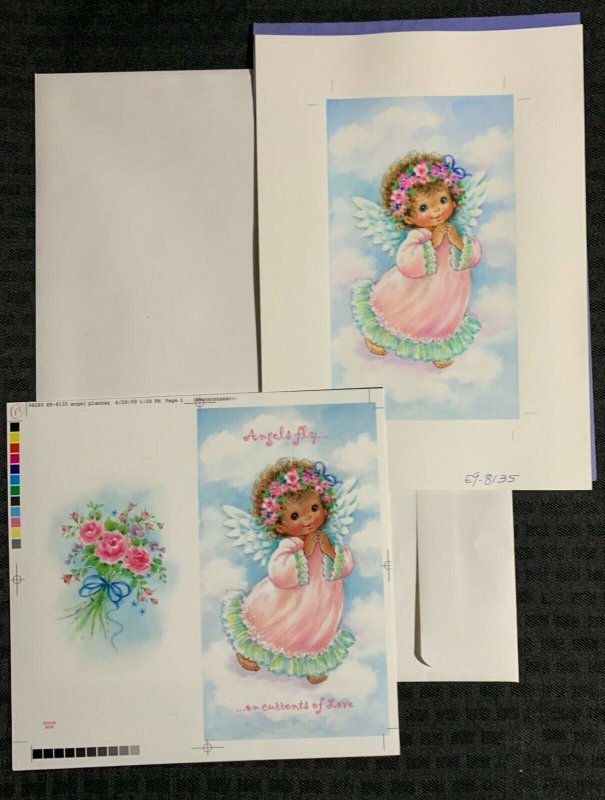 ANGELS FLY Cute Angel Girl w/ Wings & Flowers 7x9.5 Greeting Card Art #8135