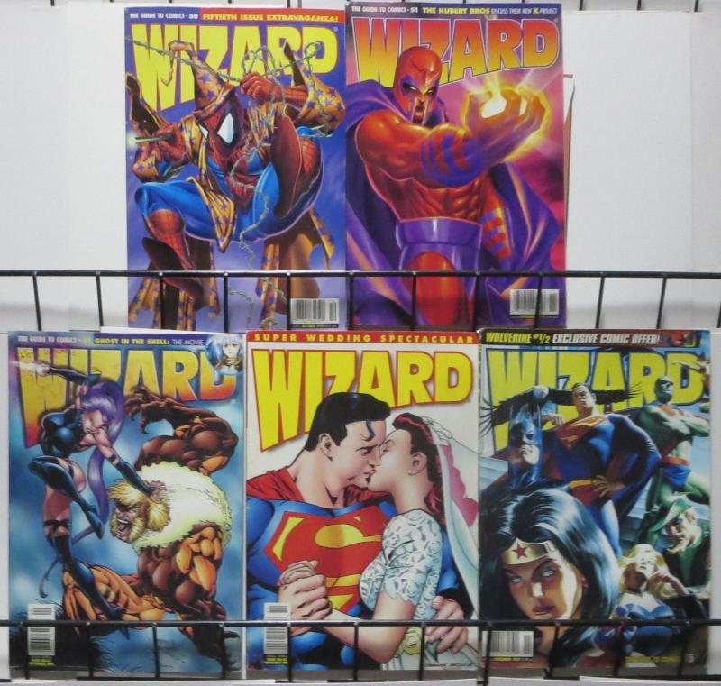 WIZARD Magazine #50,51,61,63,75(1995-1997) VG/+Ross JLA, Superman Wedding, X-Men