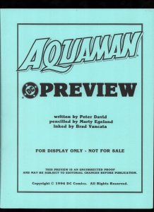 AQUAMAN Uncorrected Proof - DC COMICS B&W PREVIEW 1994