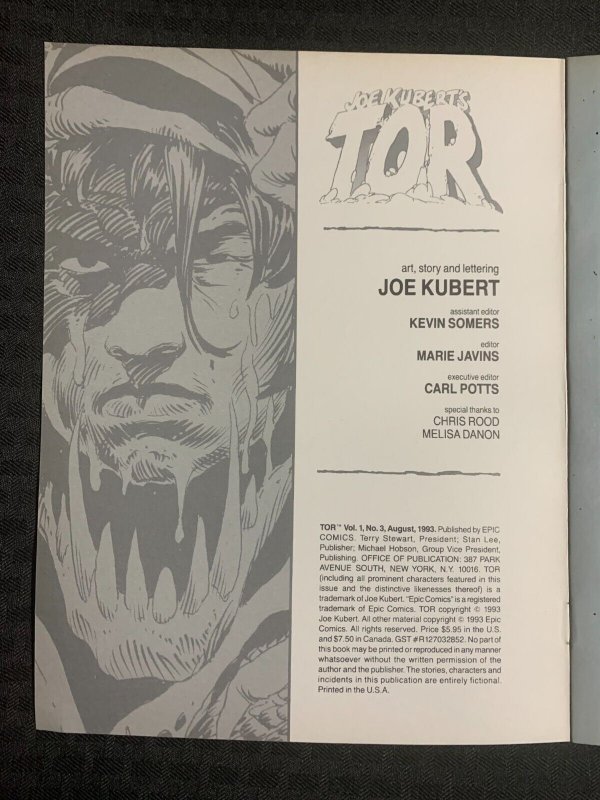 1993 Joe Kubert's TOR Heavy Hitters #3 VF 8.0 Epic Comics