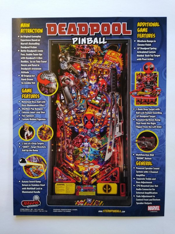 Dead Pool Premium Model Pinball Flyer Marvel Comic Superhero Art Print