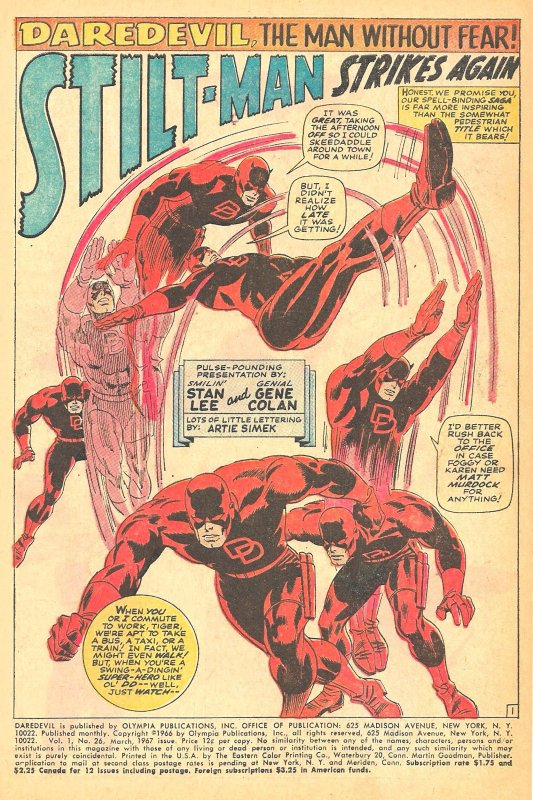 DAREDEVIL #26 (Mar1967) 5.0 VG/FN  Stan Lee & Gene Colan! • STILT-MAN!