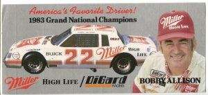 Bobby Allison #27 Miller High Life Buick NASCAR Bumper Sticker 1983-vintage-u...