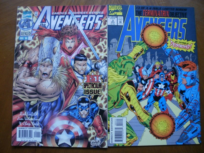 2 Near-Mint Marvel Comic: AVENGERS #1 (1996) & THE TERMINATRIX OBJECTIVE #3 1993