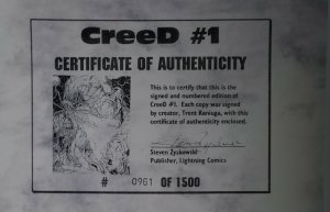 Creed #1 Signed Trent Kaniuga #'d 961/1500 COA Lightning Comics Sept 1995 (VFNM)