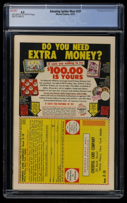 Amazing Spider-Man #101 CGC FN+ 6.5 Off White to White 1st Morbius!