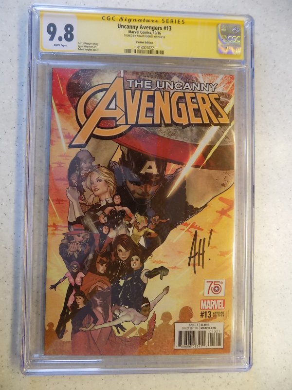 UNCANNY AVENGERS # 13 MARVEL EXCLUSIVE VARIANT CGC SIGNED BY ADAM HUGHES9.8