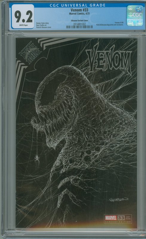 Venom #33 Gleason Variant Cover CGC 9.2!