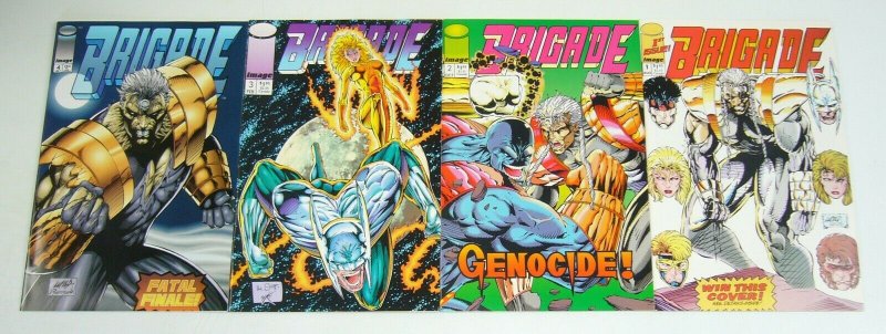 Brigade #1-4 VF/NM complete series w/coupon + (6) cards - 1st appearance liefeld