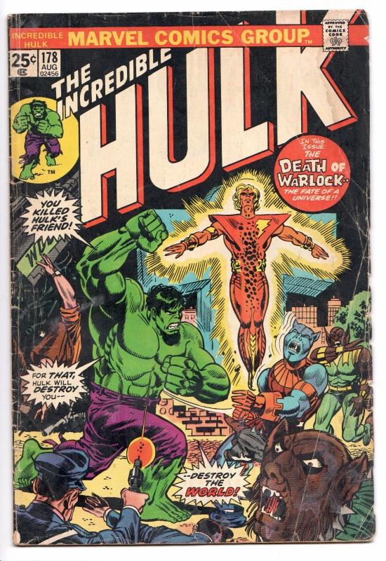 Incredible Hulk #178 - Resurrection of Adam Warlock (Marvel, 1974) VG-
