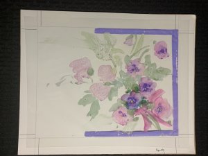 PURPLE PANSY Pencils and Color Rough on Velum 14x10.5 Greeting Card Art #nn