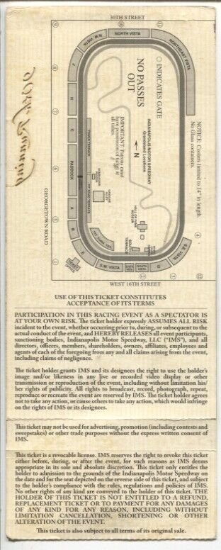 Indianapolis 500-Unused Ticket-Jim Beam #26 Car-5/28/2006-complete Tower Terr...