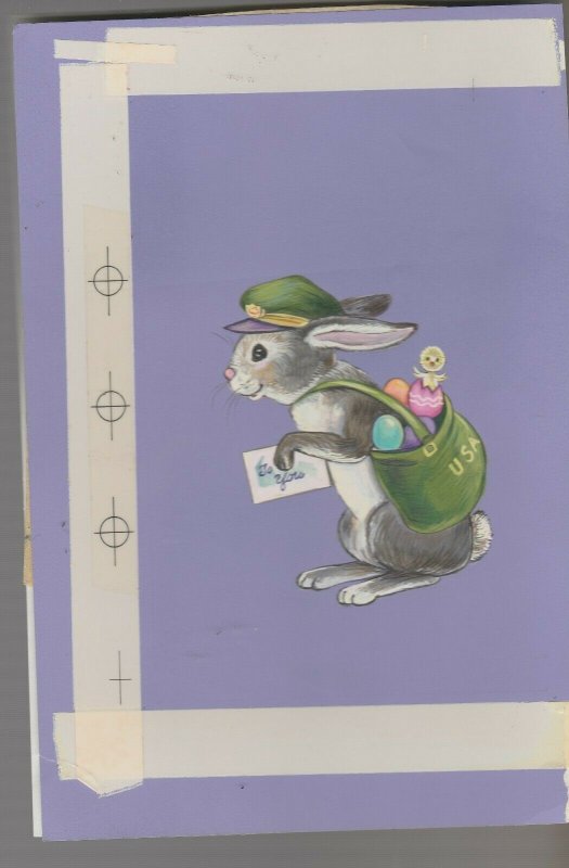 EASTER Cute Bunny Rabbit Mailman w/ Letters & Eggs 6x9 Greeting Card Art #E2482 