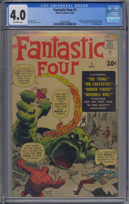 FANTASTIC FOUR #1 CGC 4.0 ORIGIN 1ST FANTASTIC FOUR MOLE MAN JACK KIRBY