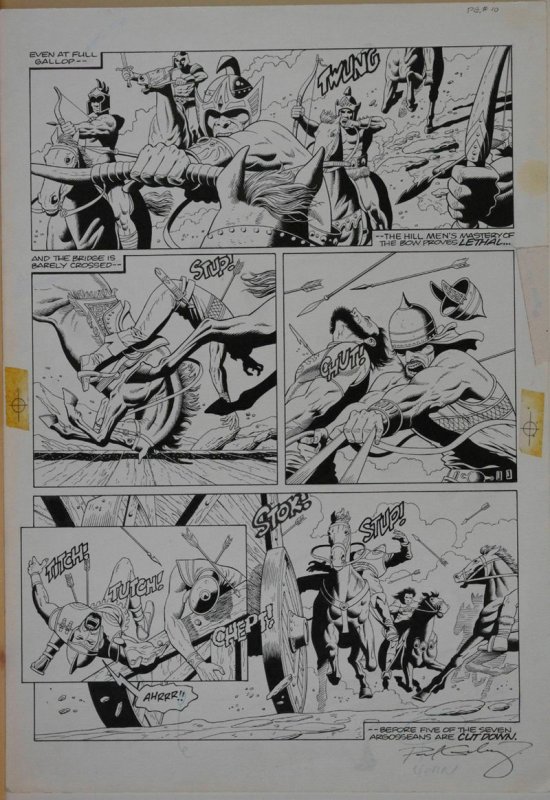 PAUL GULACY original art, pg 10, Agrosseans battle, Bow deaths, Signed