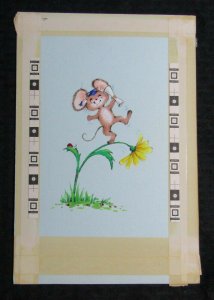 YOURE ONE OF A KIND Mouse on Flower w/ Diploma 7.25x11 Greeting Card Art #G4332