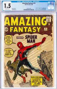 Amazing Fantasy #15 CGC Graded 1.5 Origin and 1st Appearance of Spider Man (P...