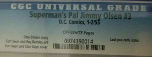 Superman's Pal Jimmy Olsen #3~1955 DC~CGC 6.0 (FN)~Last pre code issue