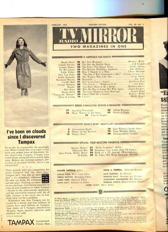 TV Radio Mirror-Lennon Sisters-Eddie Fisher-Bob Hope-Feb-1963