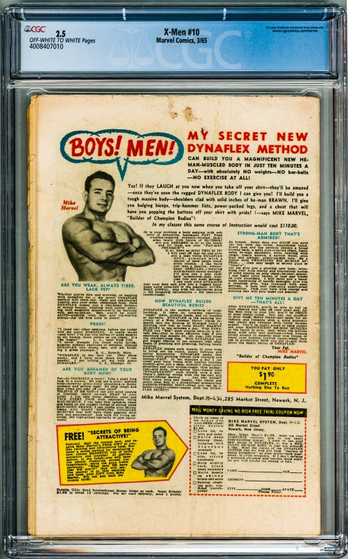 The X-Men #10 (1965) CGC 2.5! OWW Pages! 1st SA Appearance of Ka-Zar!