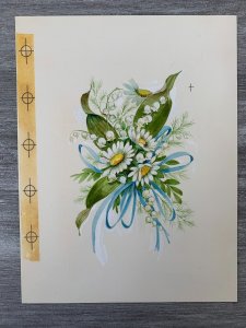 ON YOUR WEDDING White Flowers w/ Blue Ribbon 6.5x8.5 Greeting Card Art W7783