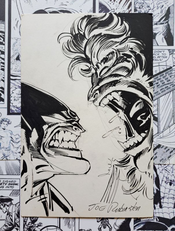 Wolverine vs Sabretooth Original Art by Josef Joe Rubinstein 7 x 10.5 Signed