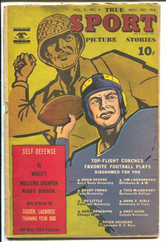 True Sport Picture Stories Vol. 3 #4 1945-WWII cover-Navy sports-football pla...