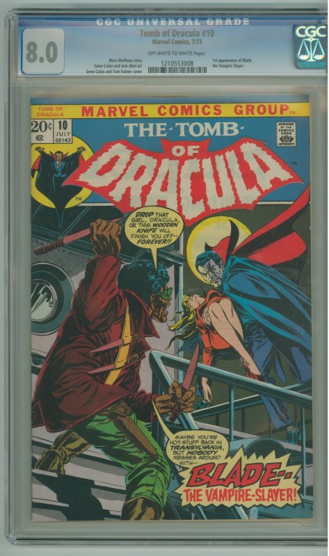 Tomb of Dracula #10 (1973) 1st appearance of Blade CGC 8.0 OWW pages