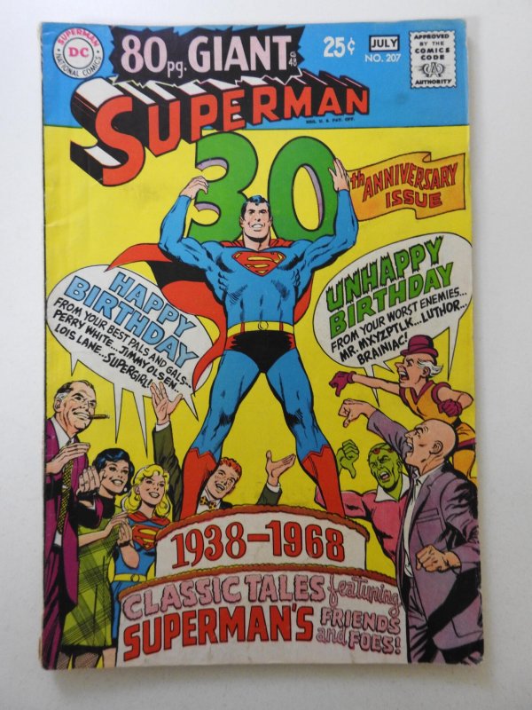 Superman #207  (1968) 30th Anniversary Issue! Sharp VG+ Condition!