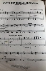 Evita” Don’t cry for me Argentina” Sheet music 1985