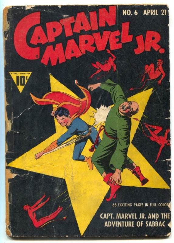 Captain Marvel Jr #6 1943- Raboy Devils cover- Golden Age low grade 