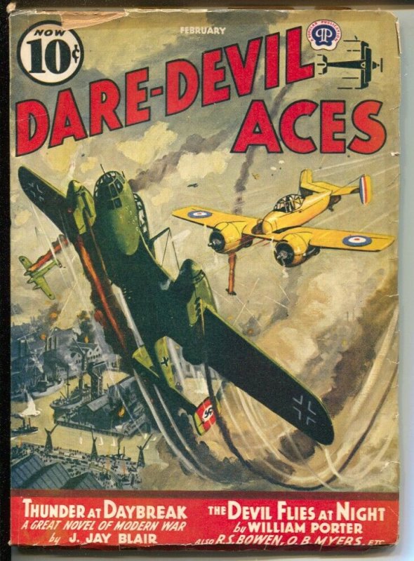 Dare-Devil Aces 2/1941-WWII German bomber cover-violent war pulp- VG+