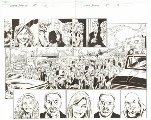 Ultimate Spider-Man #87 pgs. 18 & 19 Newscast at High School art by Mark Bagley