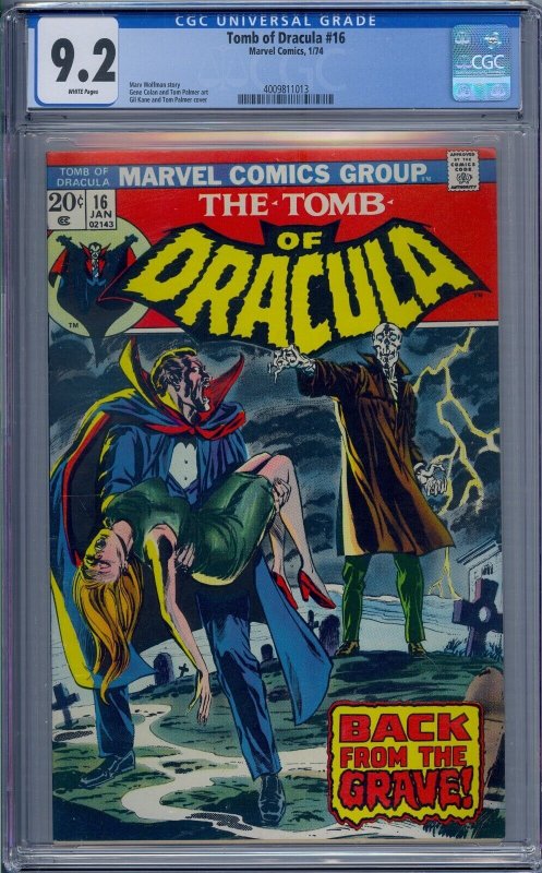 TOMB OF DRACULA #16 CGC 9.2 GIL KANE WHITE PAGES