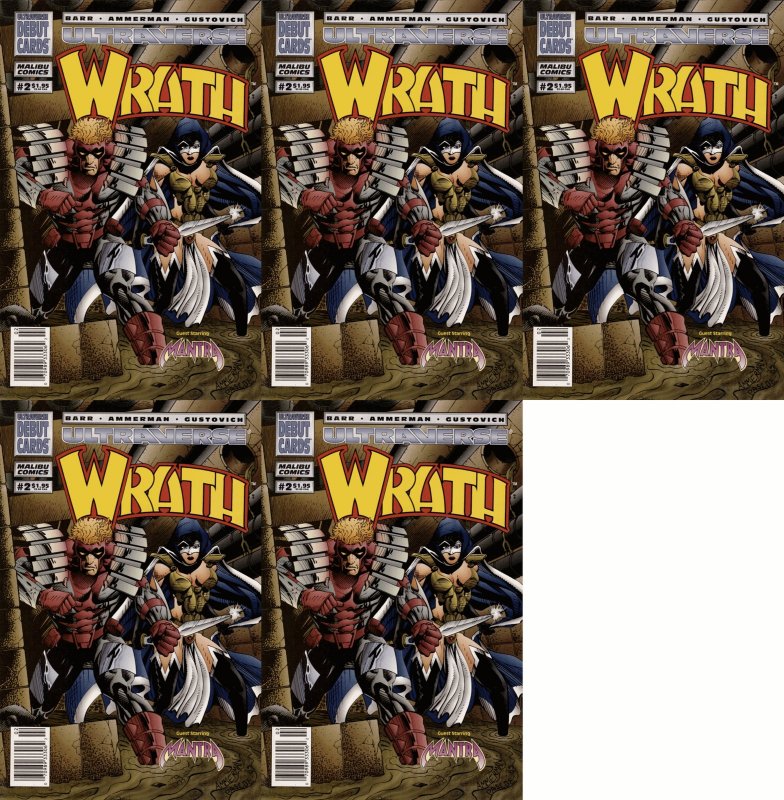 Wrath #2 Newsstand Covers (1994) - Malibu Comics - 5 Comics