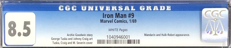 Iron Man #9 (1969) CGC 8.5 White Pages Mandarin and Hulk-Robot Appearance