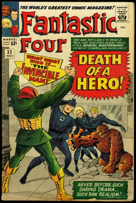 FANTASTIC FOUR #32-INVINCIBLE MAN JACK KIRBY ART-1964 VG