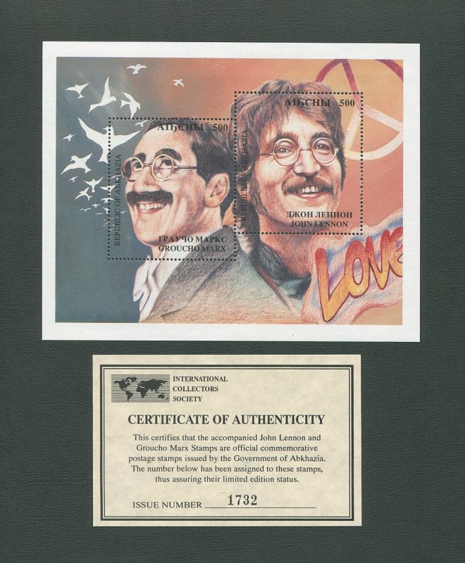 John Lennon Commemorative Abkhazia Stamp Sheet  1995