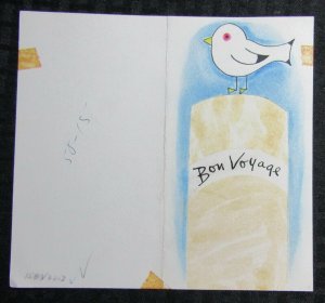 BON VOYAGE Cartoon Bird on Pole 7.5x7 Greeting Card Art #BV6252