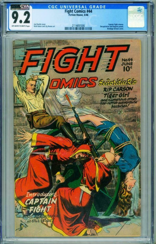 FIGHT #44 CGC 9.2 Wild bondage torture cover-spicy-hooded menace 2114697006