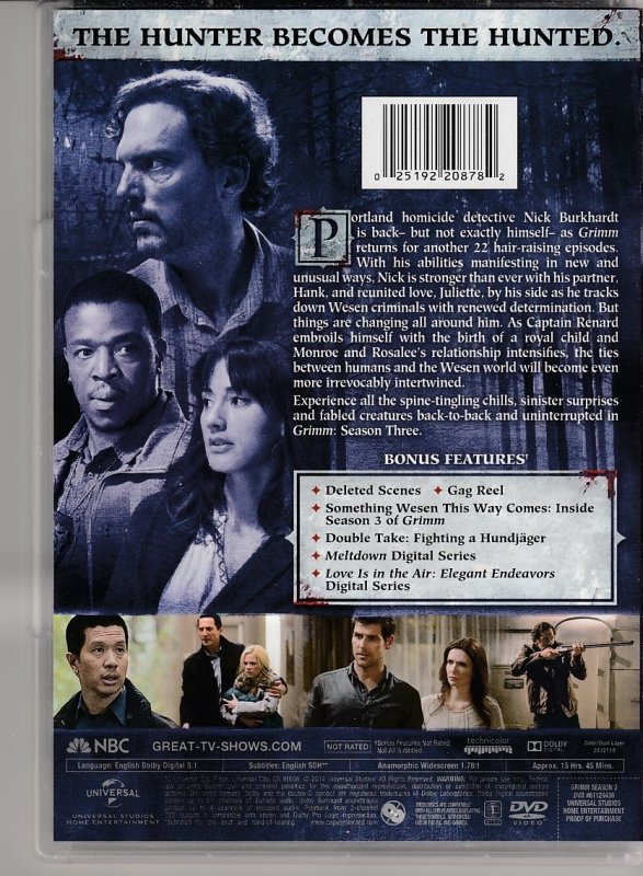 Grimm Season 3 DVD Series by Buffy and Angel Co-producer