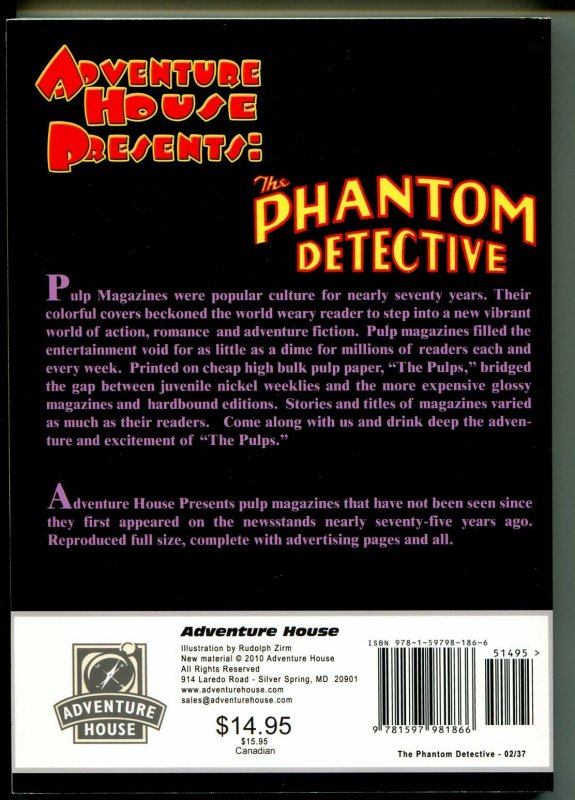 Phantom Detective 2/1937-pulp reprint-Torch of Doom -Wallace-NM 
