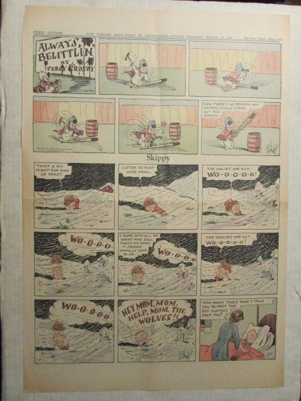 1941 March 23 SUNDAY COMIC PAGE 15x21 FN 6.0 Popeye / Skippy / Always Belittlin