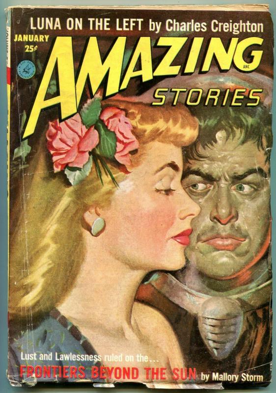 Amazing Stories Pulp January 1953- Frontiers Beyond the Sun- Luna on the Left