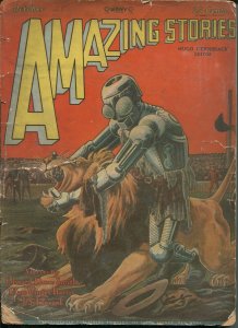 Amazing StoriesPulp October 1928-ROBOT  WRESTLES LION PULP COVER- pr/fr
