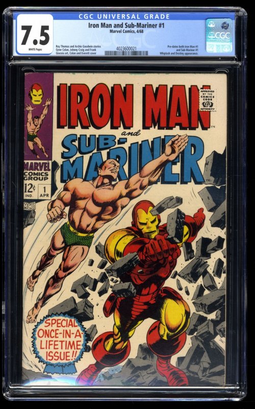 Iron Man and Sub-Mariner #1 CGC VF- 7.5 White Pages