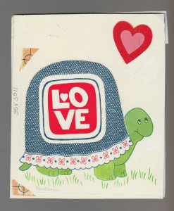 VALENTINE Cartoon Turtle with Love on Shell 4.5x5.5 Greeting Card Art #V3511