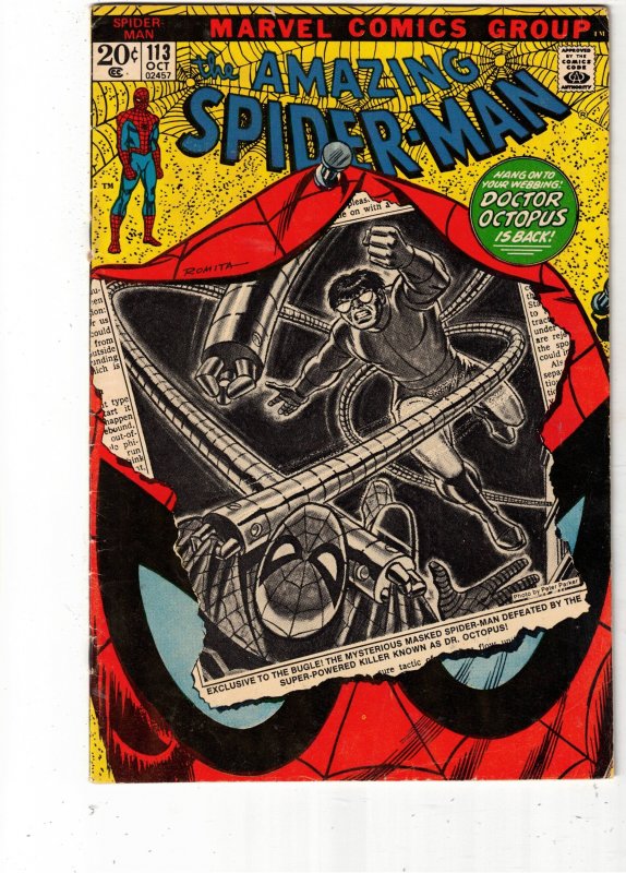 The Amazing Spider-Man #113 1972 VF+ High-Grade Spider-Man vs Dock Ock Lynchburg